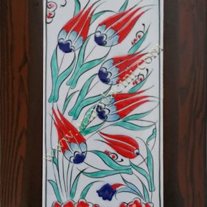 10x20 Kütahya Çini Beyaz Kırmızı Laleler El Dekoru 102