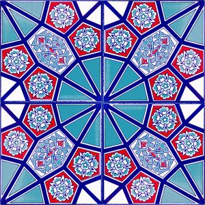 AC-3 Geometrik Kırmızı Mavi Desen Çini