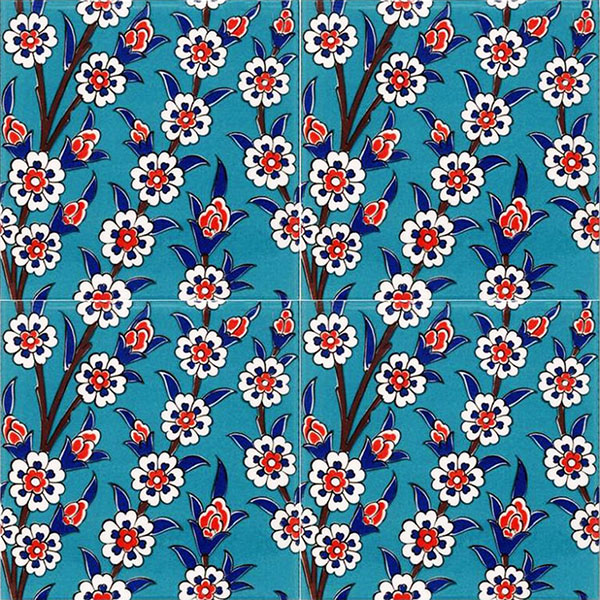 20x20 Cm Ac 60 Turkuaz Papatya Çini Karo