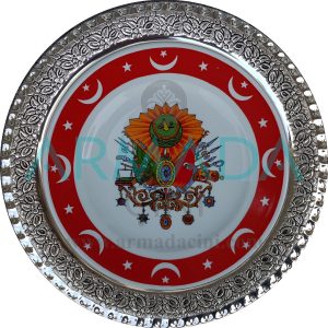 Osmanlı Armalı PRT 29 Porselen Gümüş Çerçeveli Tabak