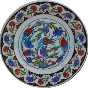 Armada Çini PRT 31 25 Cm Siyah Altın Yaldızlı Lale karanfil Çini Desenli Porselen Tabak