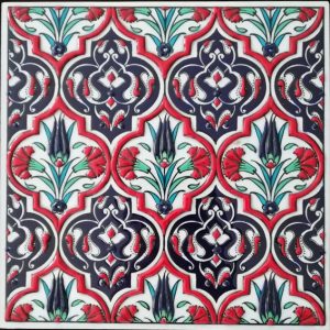 20x20 Cm ED 309 Kırmızı Madalyon Eldekoru Çini Pano