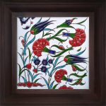 20x20 Cm ED 314  Çift Lale Karanfil İznik Kütahya Çini Pano