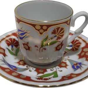 Armada çini Ar 688 Kırmızı Karanfil laleli Altın Yaldızlı 6 lı Fincan Takımı