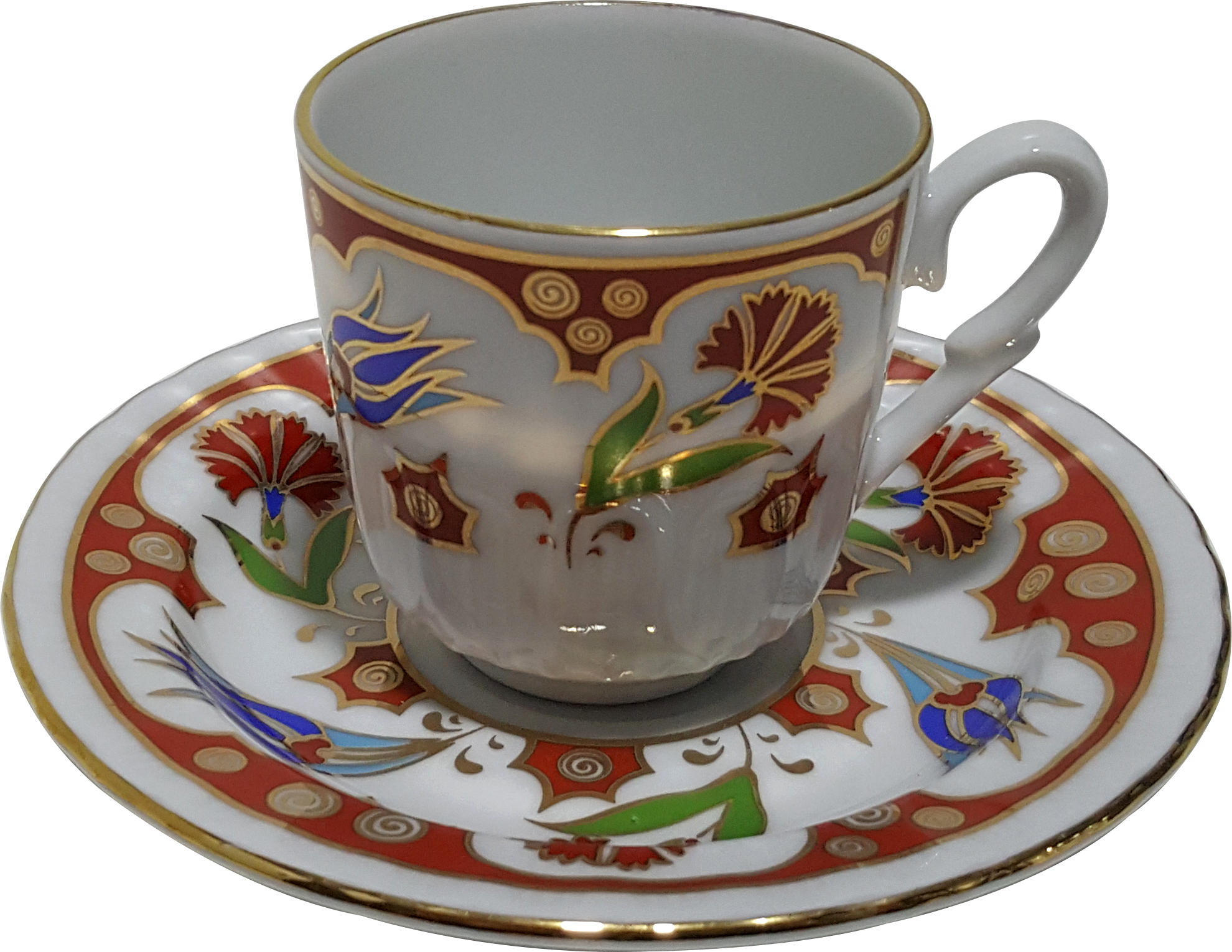 Armada çini Ar 688 Kırmızı Karanfil laleli Altın Yaldızlı 6 lı Fincan Takımı