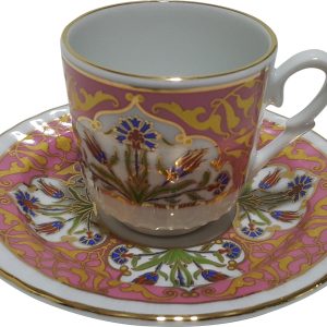 Armada çini Ar 689 Pembe Çift Laleli Altın Yaldızlı 6 lı Fincan Takımı