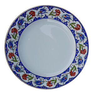 Kaligrafi Porselen Çini Tabak PRT 60 Kobalt Lale Desenli