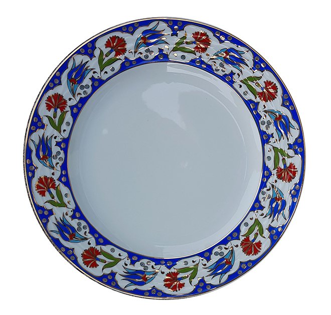 Kaligrafi Porselen Çini Tabak PRT 60 Kobalt Lale Desenli