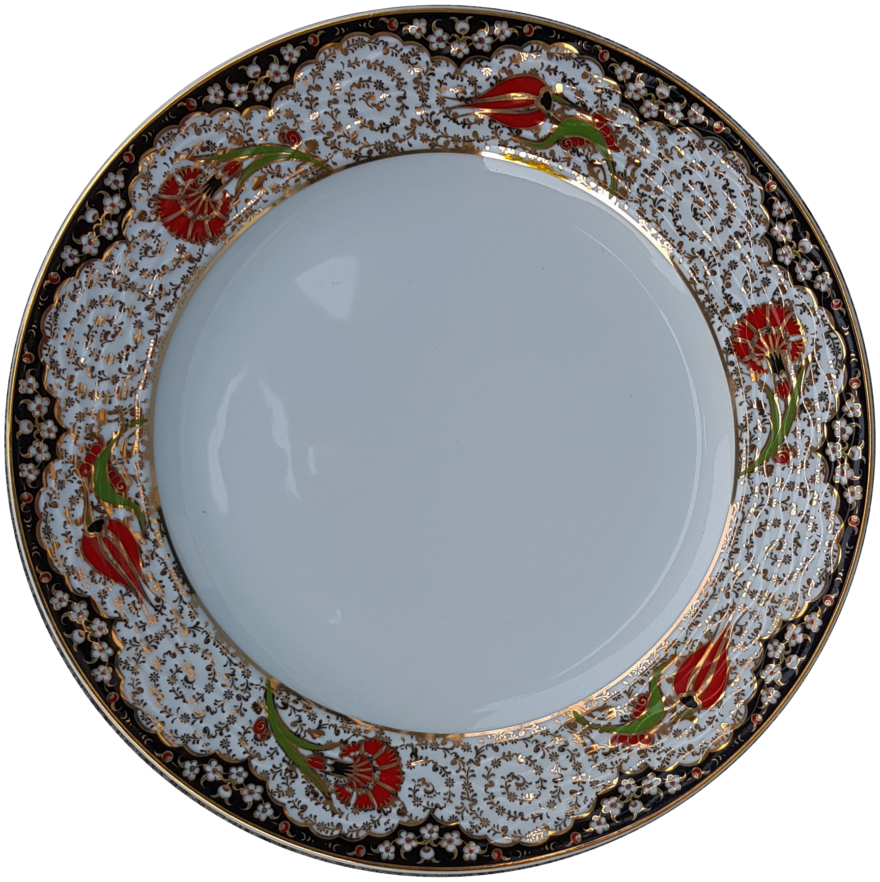 Kaligrafi Tabağı Porselen Çini PRT 52 Siyah Lale Desenli