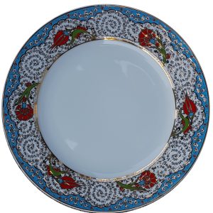 Kaligrafi Tabağı Porselen Çini PRT 55 Mavi Yaldız Desenli