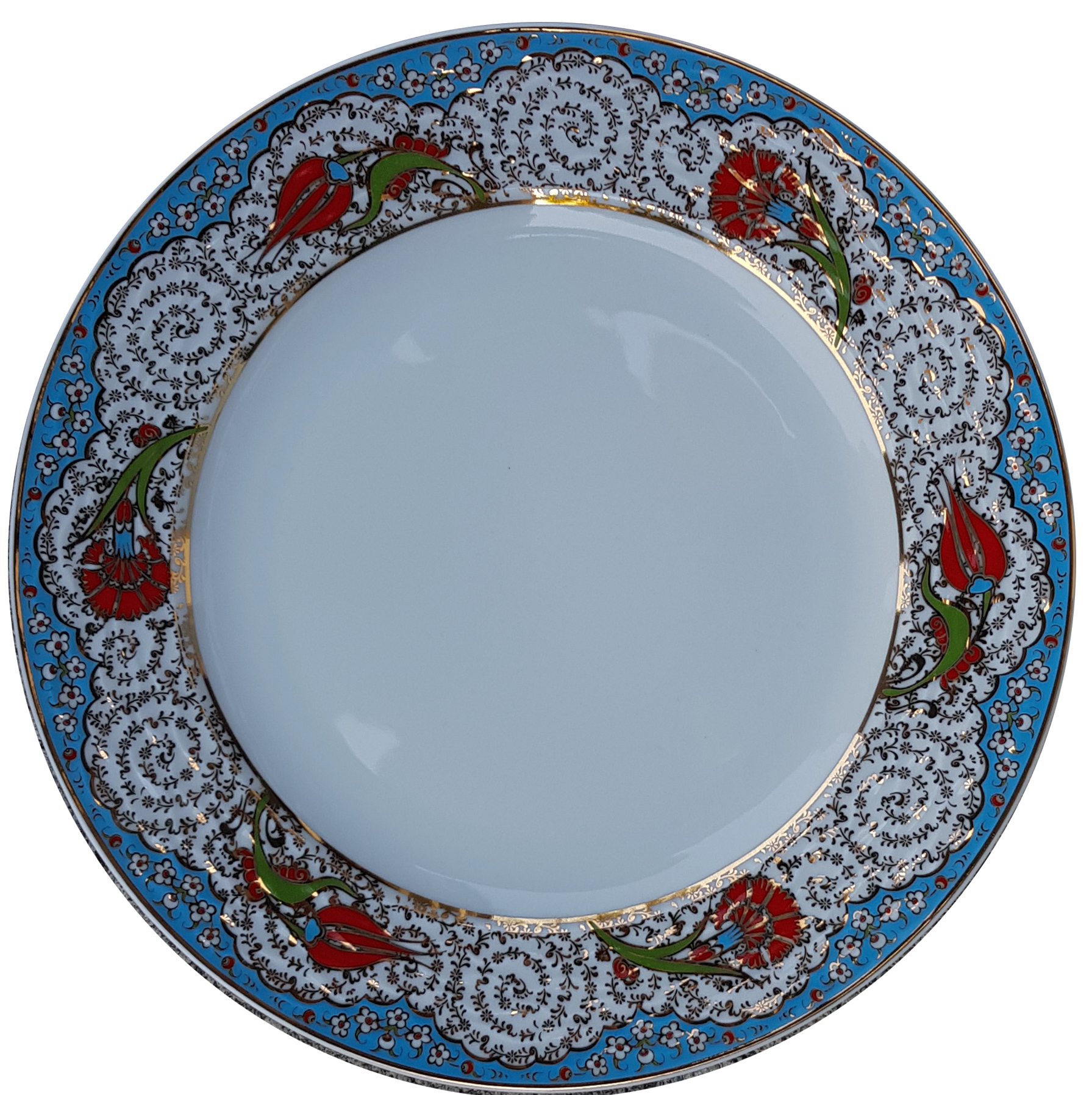 Kaligrafi Tabağı Porselen Çini PRT 55 Mavi Yaldız Desenli