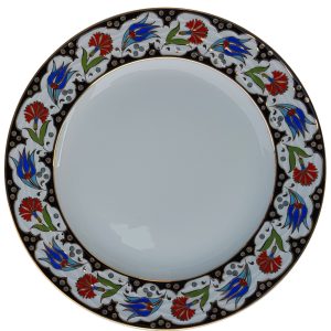 Kaligrafi Tabağı Porselen Çini PRT 56 Siyah Lale Desenli