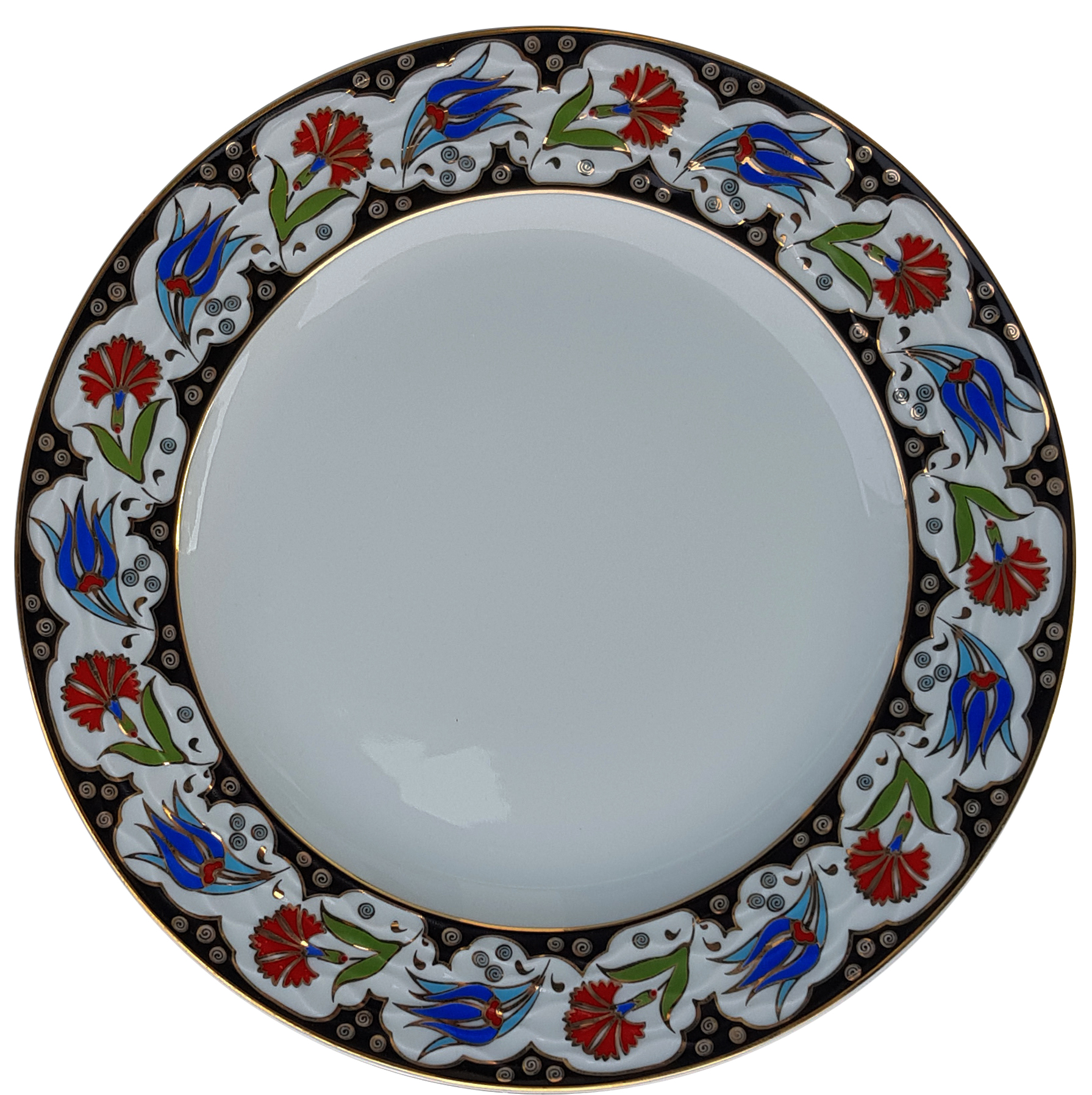 Kaligrafi Tabağı Porselen Çini PRT 56 Siyah Lale Desenli