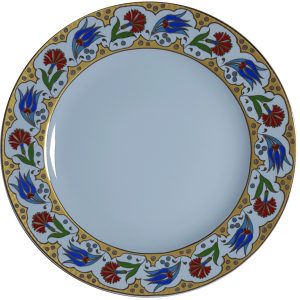 Kaligrafi Porselen Çini Tabak PRT 57 Sarı Lale Desenli