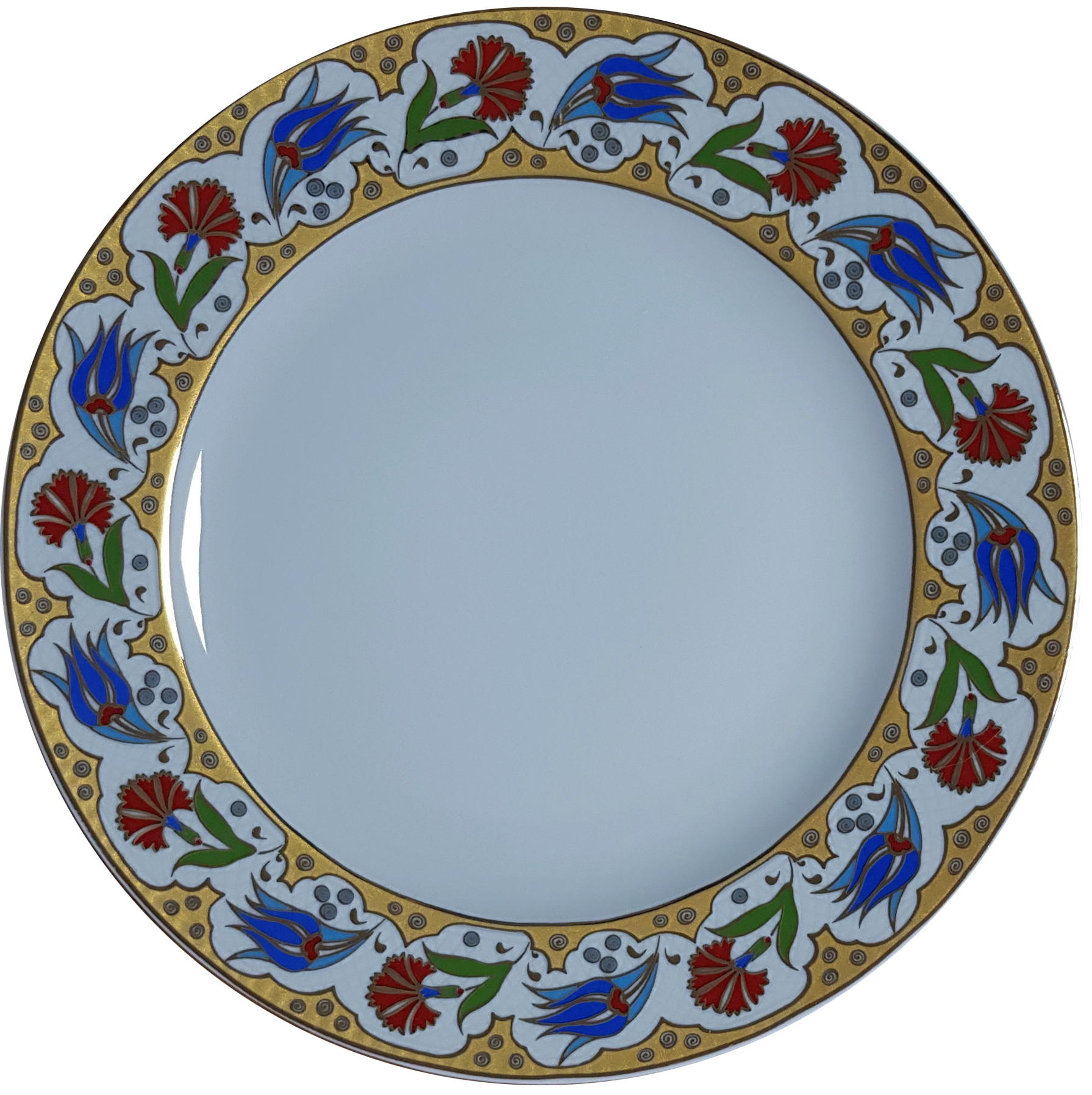 Kaligrafi Porselen Çini Tabak PRT 57 Sarı Lale Desenli