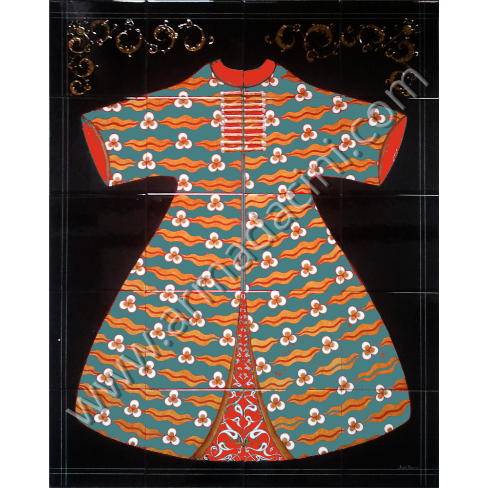 80*100 Osmanlı Cintemanili Yeşil Zeminli Çini Kaftan