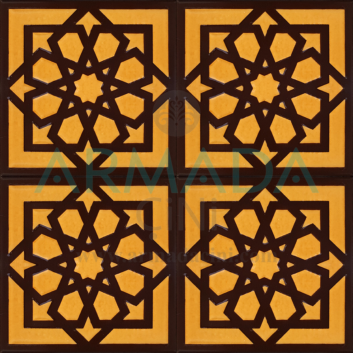 20x20 SP 101 Kahve Türk Yıldızı Çini Karo