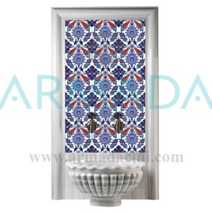 AC 4 Kobalt Çiçekli Kırmızı Laleli Türk Hamamı Çinisi