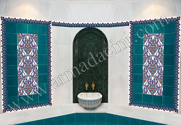 20x20 Cm Ac 13 Çiçek Desenli Çini Karo - Görsel 2