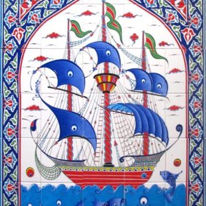 100x160 Cm ED 651 Osmanlı Kalyon Gemi Desenli El dekoru Çini Pano