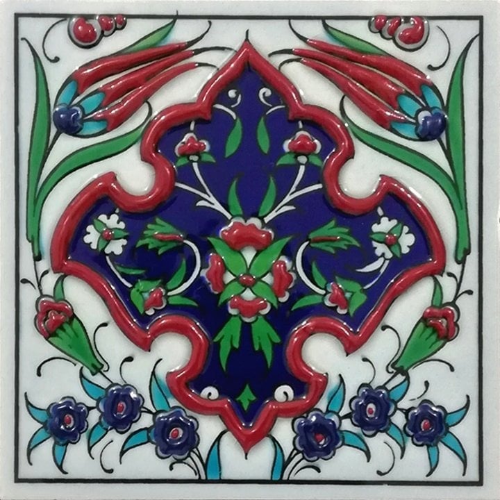 10x10 Cm ED 102  Madalyon Kütahya Eldekoru Çini Pano