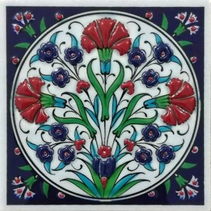 10x10 Cm ED 105  Üç Karanfil Kütahya Eldekoru Çini Pano
