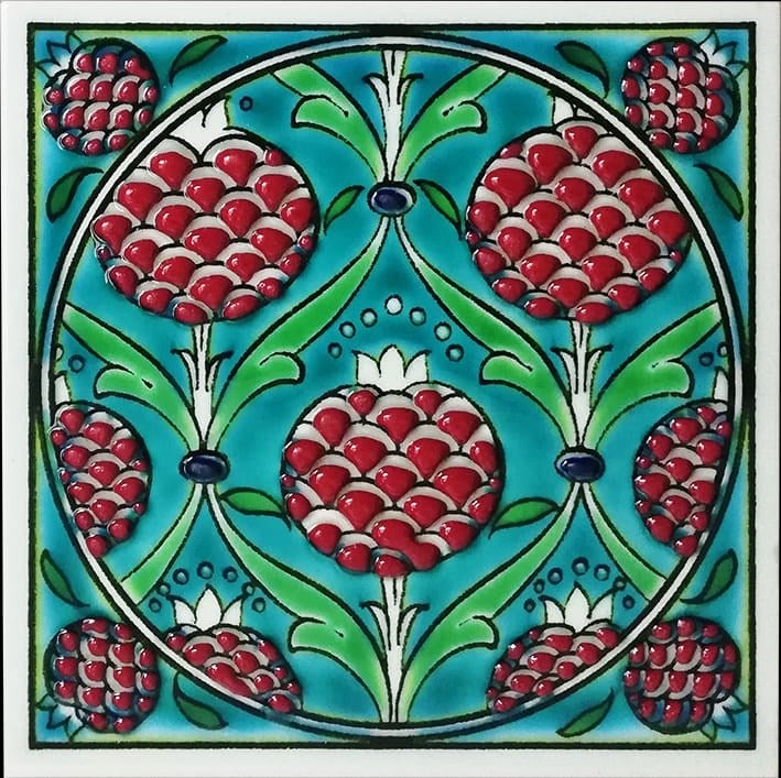 10x10 Cm ED 109  Yeşil haşhaş taneli Eldekoru Kütahya Çini karo
