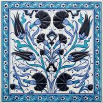 20x20 Cm ED 364 Lale Karanfil Turkuaz Kobalt Desenli Eldekoru Çini karo