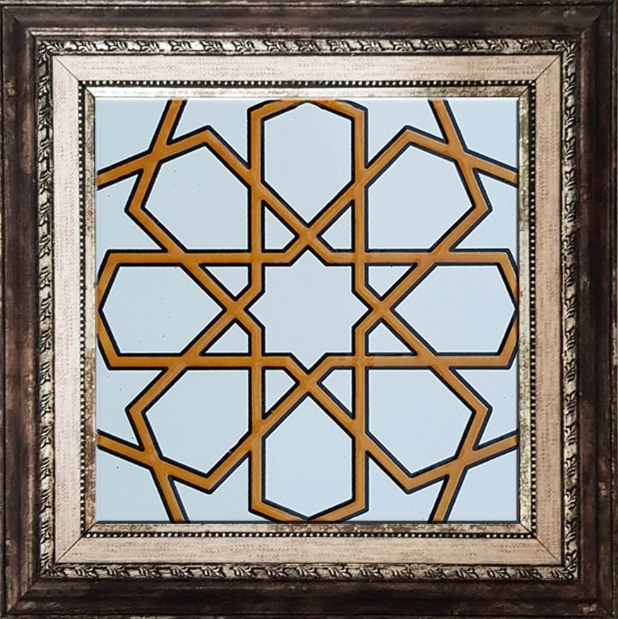 20x20 Cm SP 89-v Sarı Beyaz Türkmen Yıldızı Çini Karo