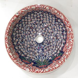 Hayat Ağacı Desenli El Yapımı Tezgah Üstü Çini Lavabo