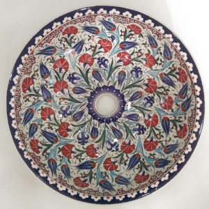 Karanfil Desenli El Yapımı Tezgah Üstü Çini Lavabo