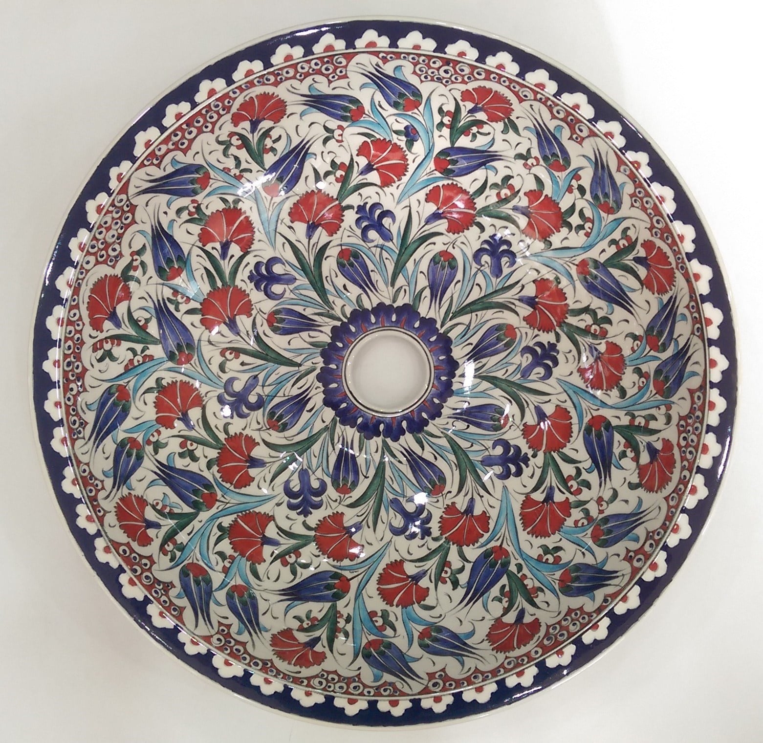 Karanfil Desenli El Yapımı Tezgah Üstü Çini Lavabo