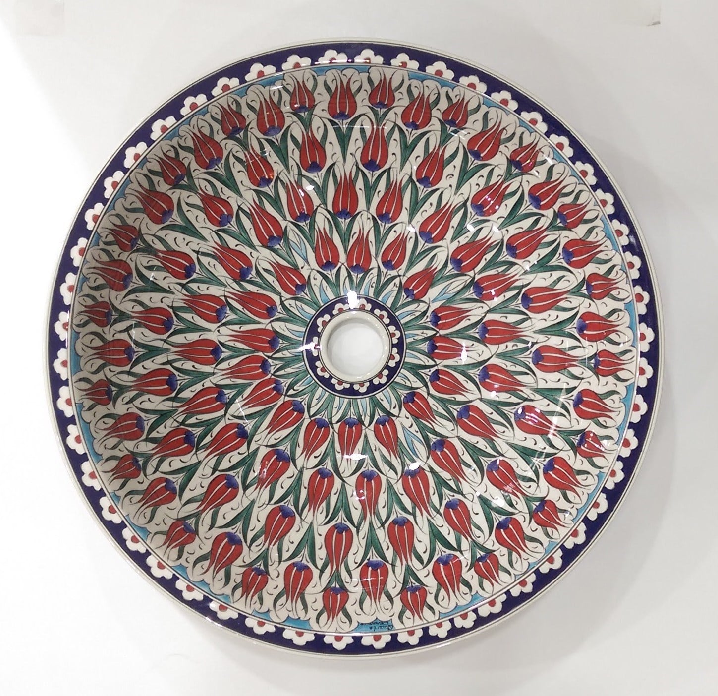 Lalezar Desenli El Yapımı Tezgah Üstü Çini Lavabo