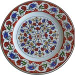 PRT 37 25 Cm Kırmızı Altın Yaldızlı Lale karanfil Desenli Porselen Çini Tabak