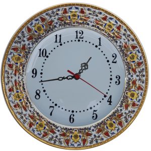 PRT 62 25 Cm Sarı  Altın Yaldızlı Lale karanfil Desenli  Porselen  Çini saat