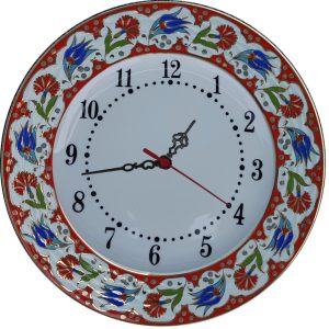 PRT 65 25 Cm Kırmızı Altın Yaldızlı Lale karanfil Desenli Porselen Çini saat