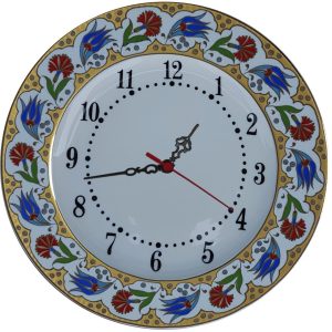 PRT 66 25 Cm Kırmızı Sarı Yaldızlı Lale karanfil Desenli Porselen Çini saat