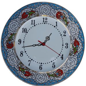 PRT 68 25 Cm Mavi Altın Yaldızlı Lale karanfil Desenli Porselen Çini saat