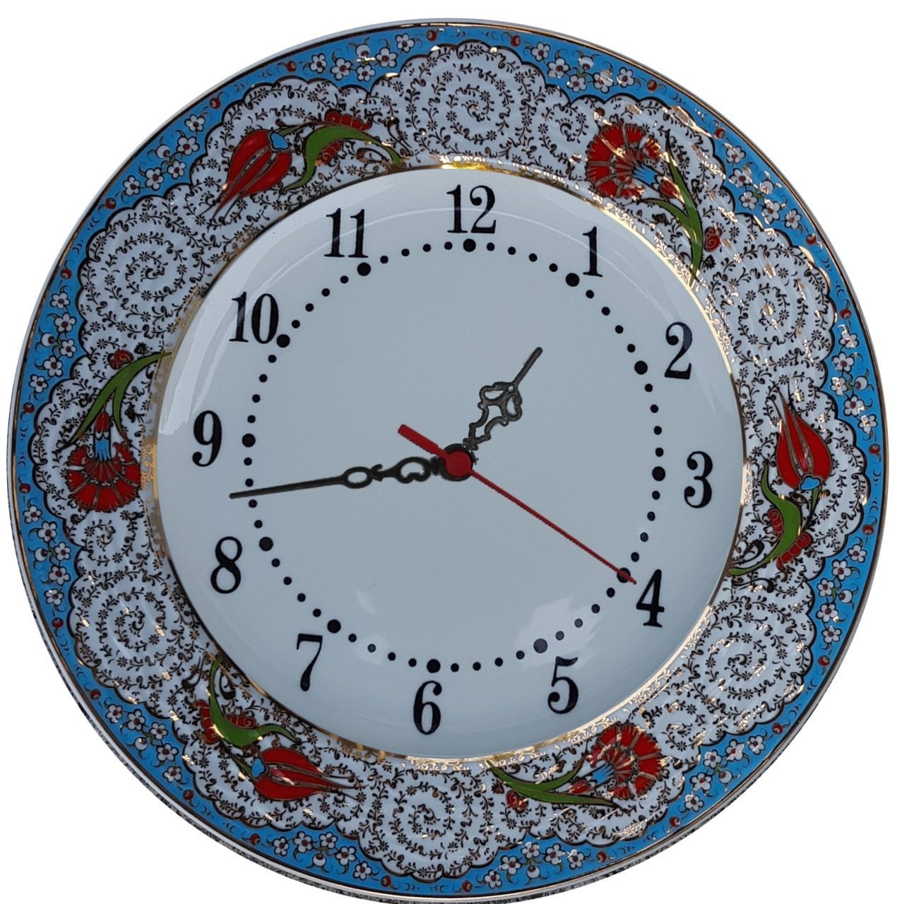 PRT 68 25 Cm Mavi Altın Yaldızlı Lale karanfil Desenli Porselen Çini saat