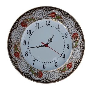 PRT 71 25 Cm Siyah Altın Yaldızlı Lale karanfil Desenli Porselen Çini saat