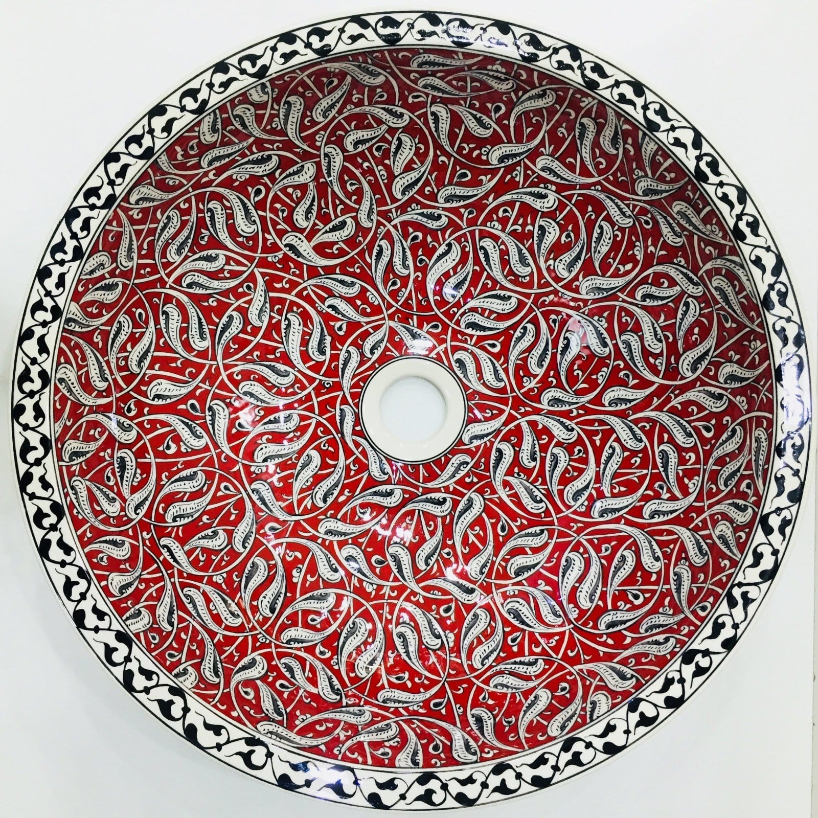 Rumi Desenli El Yapımı Tezgah Üstü Çini Lavabo