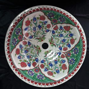 rmada Çini Yeşil Karanfil Desenli El Yapımı Tezgah Üstü Çini Lavabo